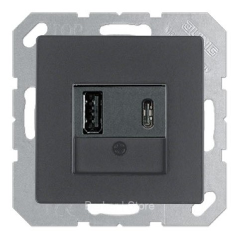 Изображение Q.3 серия - USB розетка для зарядки мобильных устройств тип А и USB тип С макс.3000 мА, Черный Бархат