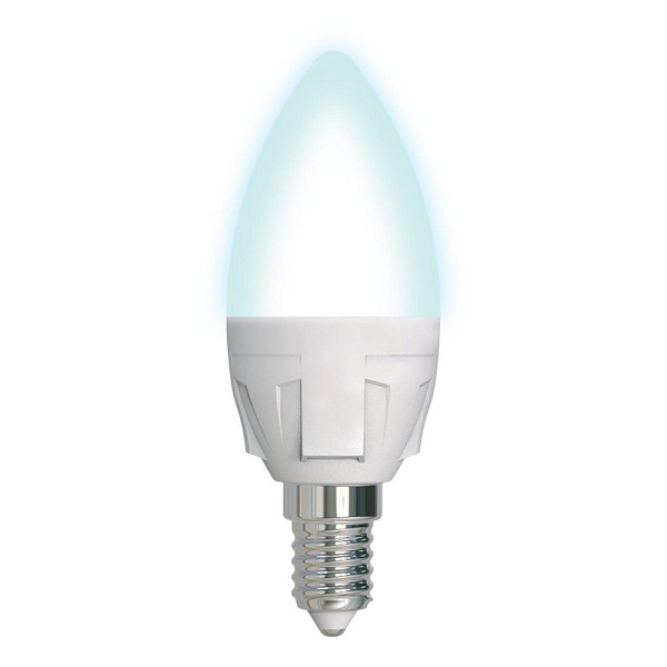 Изображение Лампа светодиодная диммируемая (UL-00004294) Uniel E14 7W 4000K матовая LED-C37 7W/4000K/E14/FR/DIM PLP01WH