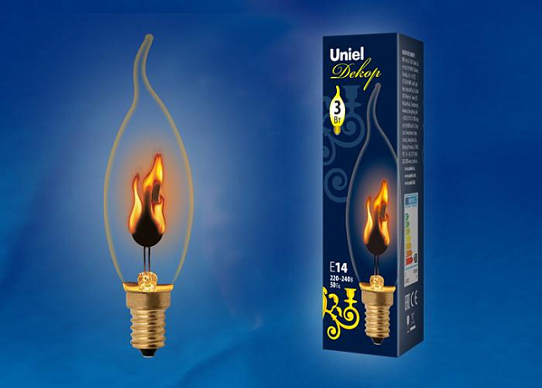 Изображение Лампа декоративная (UL-00002981) Uniel E14 3W золотистая IL-N-C35-3/RED-FLAME/E14/CL