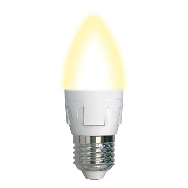 Изображение Лампа светодиодная диммируемая (UL-00004297) Uniel E27 7W 3000K матовая LED-C37 7W/3000K/E27/FR/DIM PLP01WH