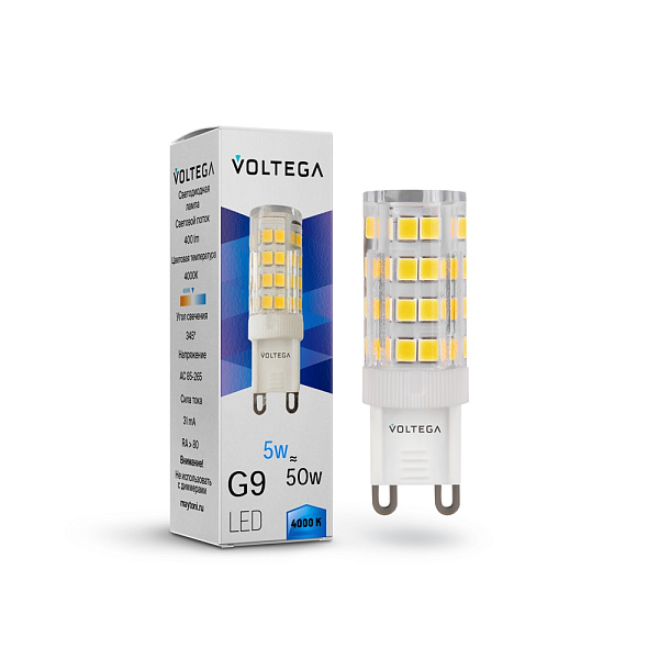 Изображение Лампа светодиодная Voltega G9 5W 4000K прозрачная 7186
