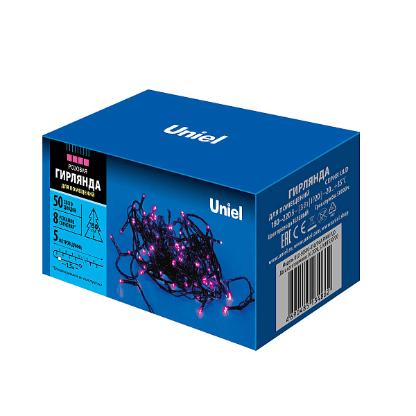 Изображение Светодиодная гирлянда Uniel 220V розовый ULD-S1000-100/DGA Pink IP20 UL-00008406