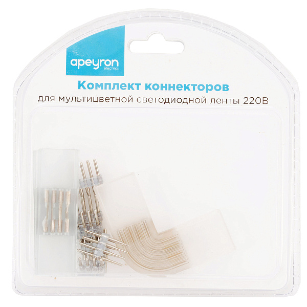 Изображение Комплект коннекторов Apeyron (прямой и L-образный) светодиодной ленты 220В smd5050 60д/м RGB 09-19