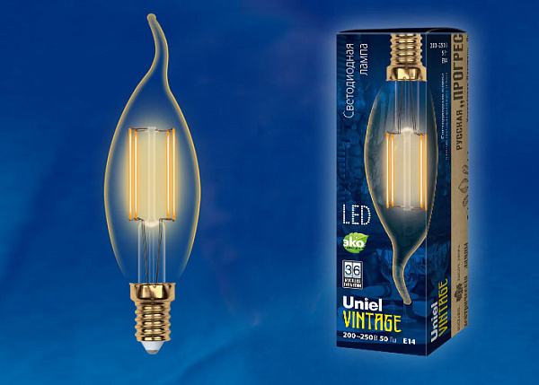 Изображение Лампа светодиодная филаментная (UL-00002397) Uniel E14 5W 2250K прозрачная LED-CW35-5W/GOLDEN/E14 GLV21GO