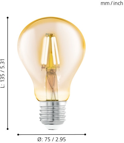 Изображение Лампа светодиодная филаментная Eglo E27 4W 2200К янтарь 11555
