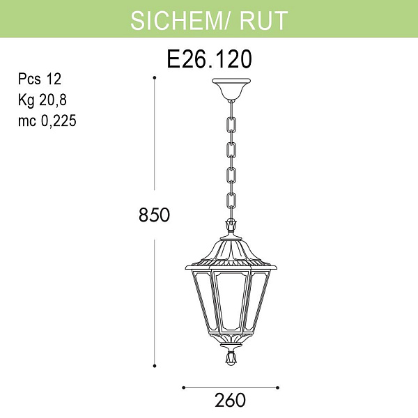 Изображение Уличный подвесной светильник Fumagalli Sichem/Rut E26.120.000.BYF1R
