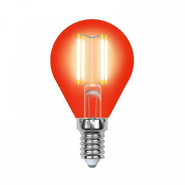 Изображение Лампа светодиодная филаментная (UL-00002985) Uniel E14 5W красный LED-G45-5W/RED/E14 GLA02RD
