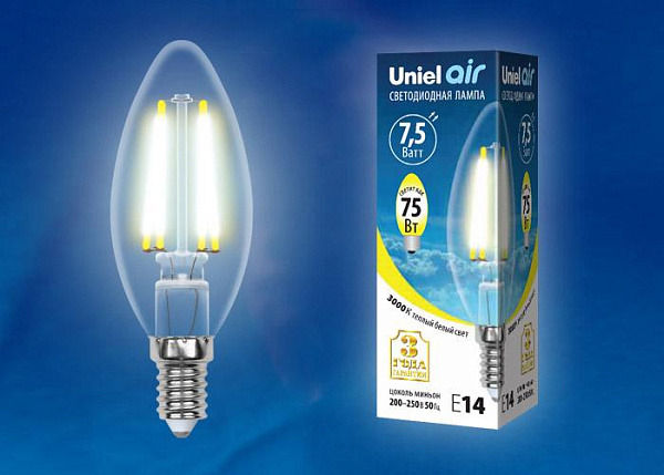 Изображение Лампа светодиодная филаментная (UL-00002212) Uniel E27 8W 4000K прозрачная LED-A60-8W/NW/E27/CL GLA01TR