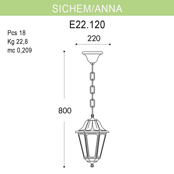 Изображение Уличный подвесной светильник Fumagalli Sichem/Anna E22.120.000.BYF1R