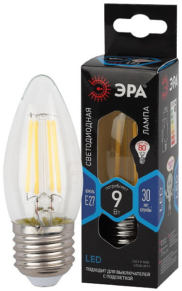 Изображение Лампа светодиодная Эра E27 9W 4000K F-LED B35-9w-840-E27 Б0046997