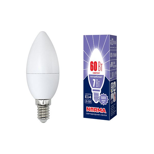 Изображение Лампа светодиодная (UL-00003794) Volpe E14 7W 6500K матовая LED-C37-7W/DW/E14/FR/NR