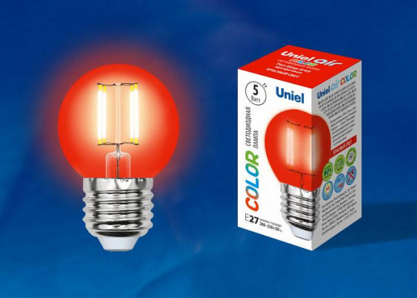 Изображение Лампа светодиодная филаментная (UL-00002985) Uniel E14 5W красный LED-G45-5W/RED/E14 GLA02RD