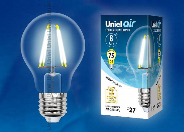 Изображение Лампа светодиодная филаментная (UL-00003763) Uniel E40 40W 6500K прозрачная LED-ED90-40W/DW/E40/CL GLP05TR