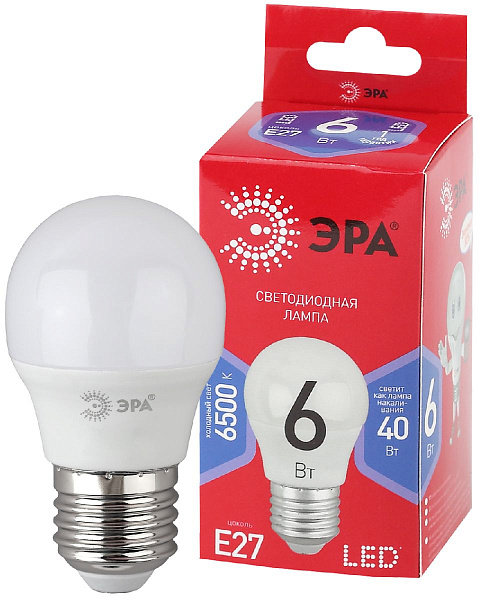 Изображение Лампа светодиодная Эра E27 6W 6500K LED P45-6W-865-E27 R Б0045357