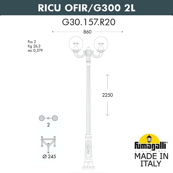 Изображение Парковый светильник Fumagalli Globe G30.157.R20.AYF1R