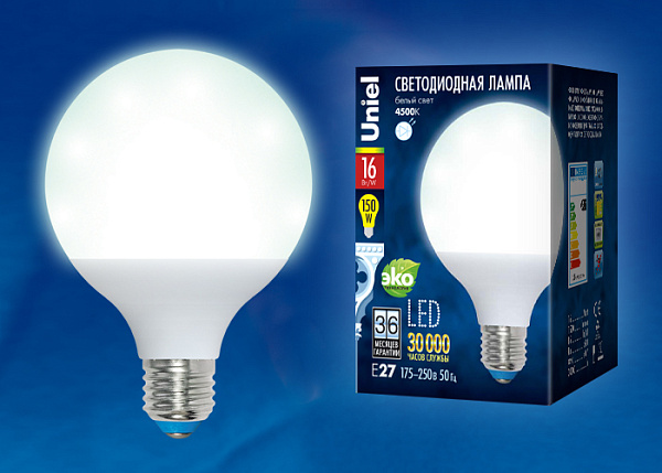 Изображение Лампа светодиодная (08231) Uniel E27 16W матовая LED-G95-16W/NW/E27/FR ALP01WH