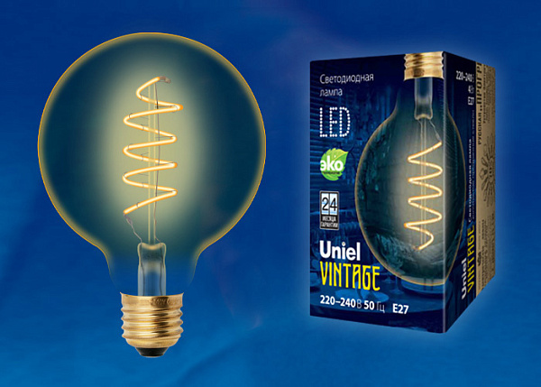 Изображение Лампа светодиодная филаментная (UL-00001818) Uniel E27 4W 2250K прозрачная LED-G95-4W/GOLDEN/E27/CW GLV21GO