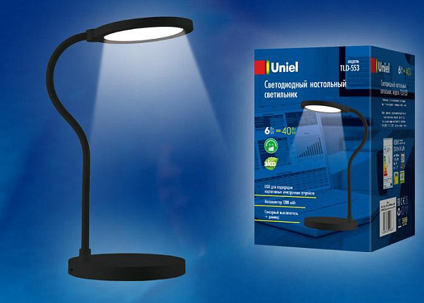 Изображение Настольная лампа (UL-00003338) Uniel TLD-553 White/LED/400Lm/4500K/Dimmer/USB