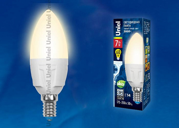 Изображение Лампа светодиодная (UL-00002412) Uniel E27 7W 4000K матовая LED-C37 7W/NW/E27/FR PLP01WH