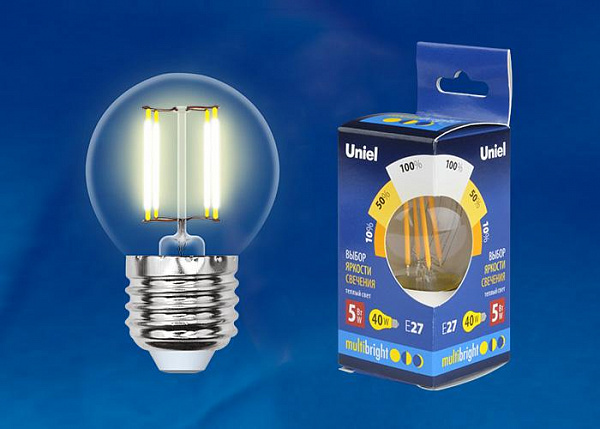 Изображение Лампа светодиодная филаментная Uniel E14 5W 3000K прозрачная LED-G45-5W/WW/E14/CL/MB GLM10TR