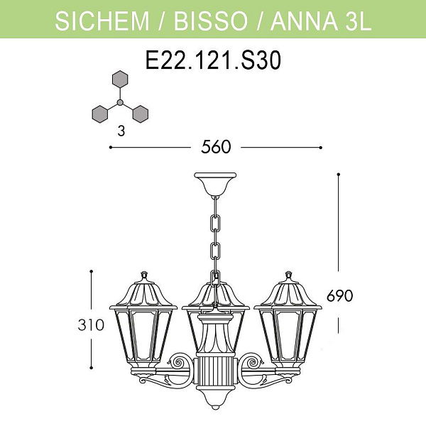 Изображение Уличный подвесной светильник Fumagalli Sichem/Anna 3L E22.120.S30.BXF1R