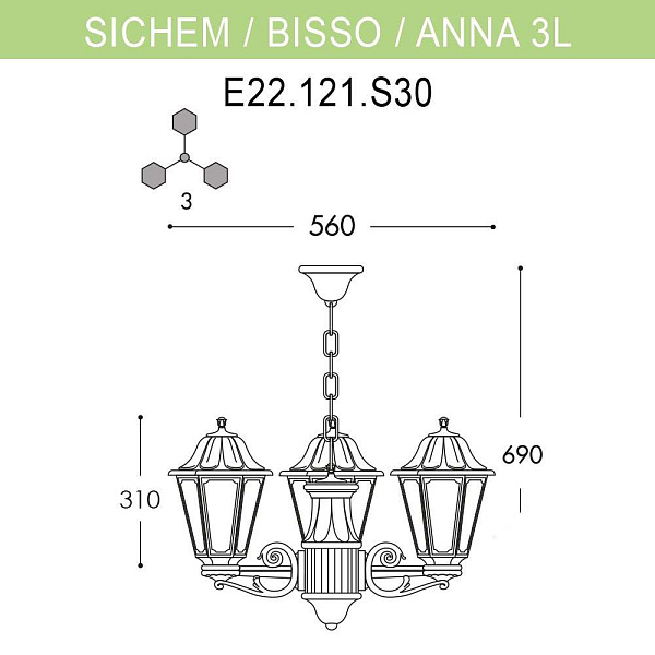 Изображение Уличный подвесной светильник Fumagalli Sichem/Anna 3L E22.120.S30.BYF1R