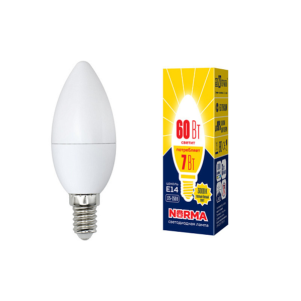 Изображение Лампа светодиодная (UL-00003796) Volpe E14 7W 3000K матовая LED-C37-7W/WW/E14/FR/NR