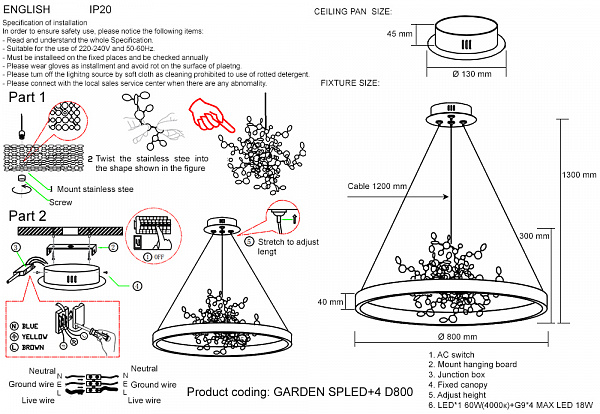 Изображение Подвесная люстра Crystal Lux GARDEN SPLED+4 D800 CHROME