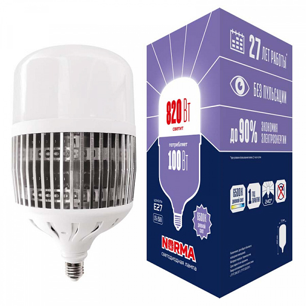 Изображение Лампа LED сверхмощная Volpe E27 100W 6500K матовая LED-M80-100W/6500K/E27/FR/NR UL-00006798
