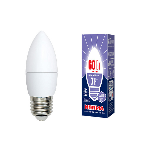 Изображение Лампа светодиодная (UL-00003797) Volpe E27 7W 6500K матовая LED-C37-7W/DW/E27/FR/NR