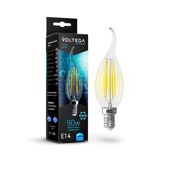 Изображение Лампа светодиодная филаментная Voltega E14 7W 4000K свеча на ветру VG10-CW35E14cold9W-F 7133