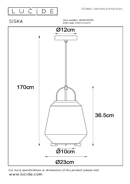 Изображение Подвесной светильник Lucide Siska 45403/01/65