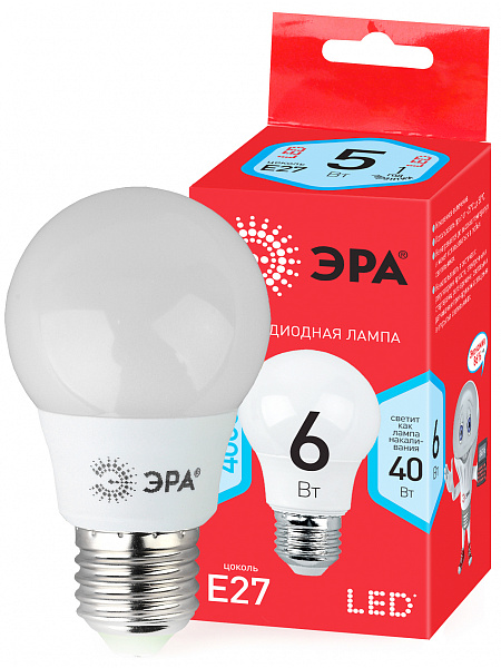Изображение Лампа светодиодная Эра E27 6W 4000K LED A55-6W-840-E27 R Б0050688