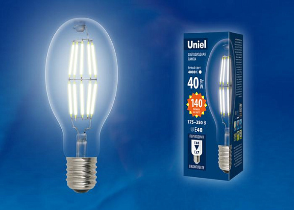 Изображение Лампа светодиодная филаментная (UL-00003761) Uniel E40 30W 6500K прозрачная LED-ED90-30W/DW/E40/CL GLP05TR