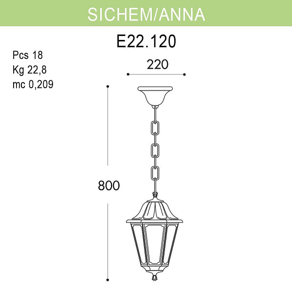 Изображение Уличный подвесной светильник Fumagalli Sichem/Anna E22.120.000.WYF1R