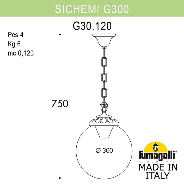 Изображение Подвесной уличный светильник Fumagalli Globe G30.120.000.BZF1R