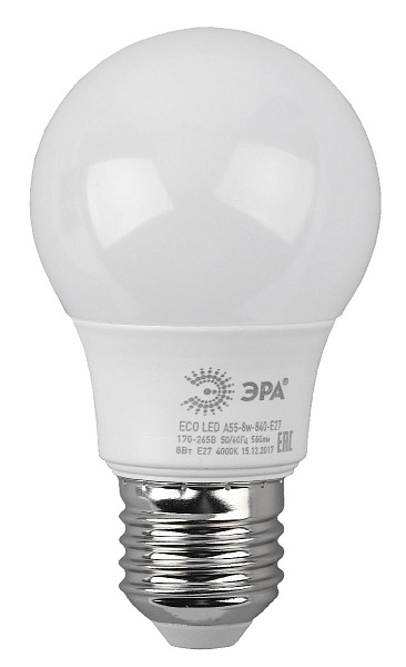 Изображение Лампа светодиодная Эра E27 8W 4000K LED A55-8W-840-E27 R Б0052382
