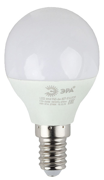 Изображение Лампа светодиодная Эра E14 6W 4000K ECO LED P45-6W-840-E14 Б0019077