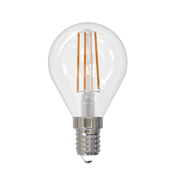 Изображение Лампа светодиодная филаментная диммируемая (UL-00005192) Uniel E14 9W 4000K прозрачная LED-G45-9W/4000K/E14/CL/DIM GLA01TR