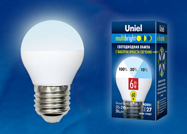 Изображение Лампа светодиодная (UL-00002378) Uniel E27 6W 4000K матовая LED-G45-6W/NW/E27/FR/MB PLM11WH
