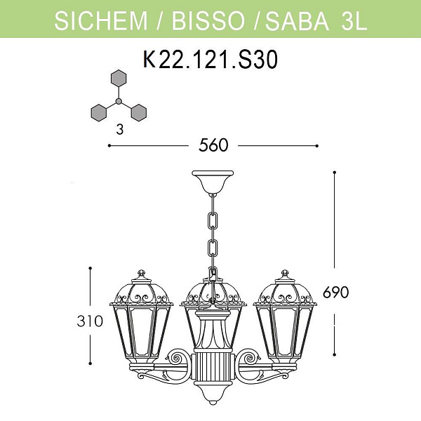 Изображение Уличный подвесной светильник Fumagalli Sichem/Saba 3L K22.120.S30.BYF1R