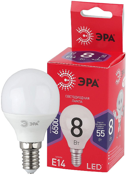 Изображение Лампа светодиодная Эра E14 8W 6500K LED P45-8W-865-E14 R Б0045358