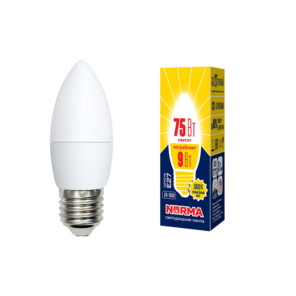 Изображение Лампа светодиодная (UL-00003807) Volpe E27 9W 3000K матовая LED-C37-9W/WW/E27/FR/NR