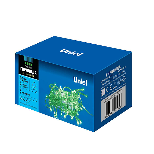 Изображение Светодиодная гирлянда  Uniel (UL-00005760) зеленый ULD-S0500-050/DTA Green IP20